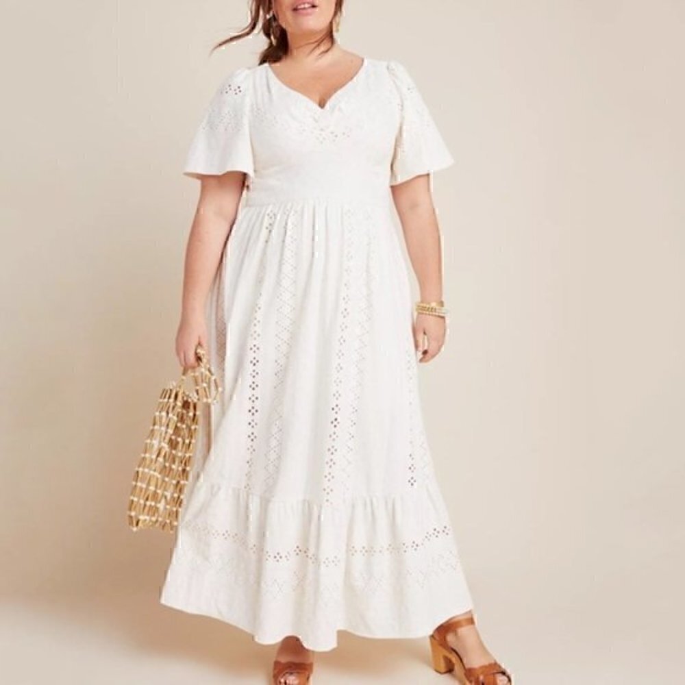Anthropologie White Eyelet Maxi Dress - Picture 5 of 10